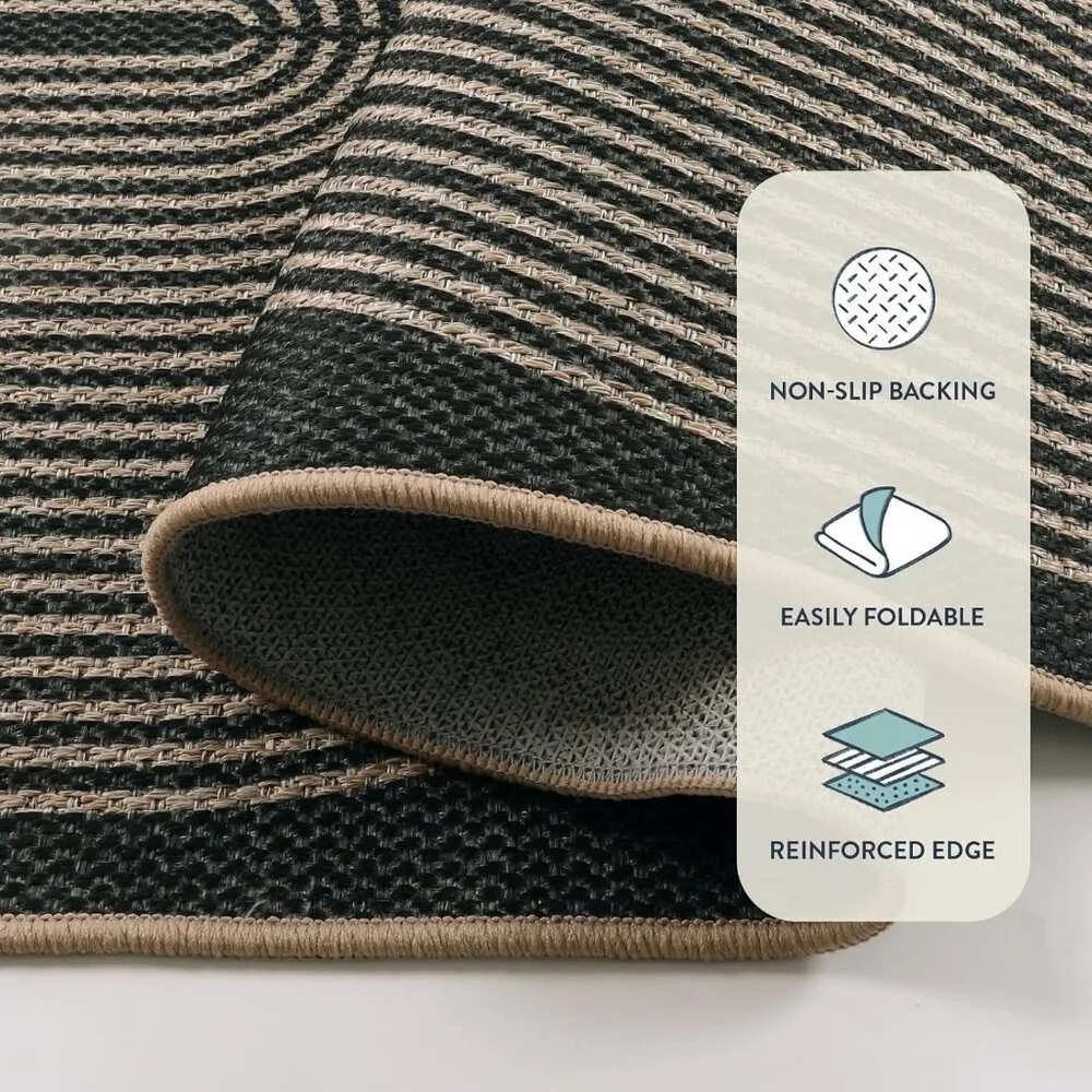 New Modern Rainbow Easy Jute Outdoor Patio Rug, 3x5 Black Washable Rugs